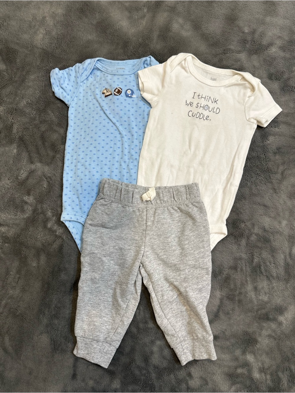 Carter's Blue & Cream Baby One-Piece Bodysuits with Gray Pants